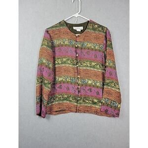 Vtg Industrie B. Gold Purple Green Floral LS Button Up Shacket Women's Small